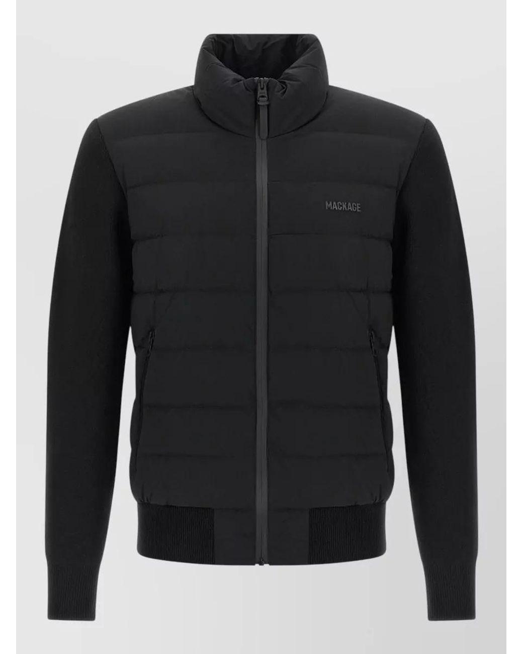 Mackage Black Quilted High Neck Padded Cardigan for men