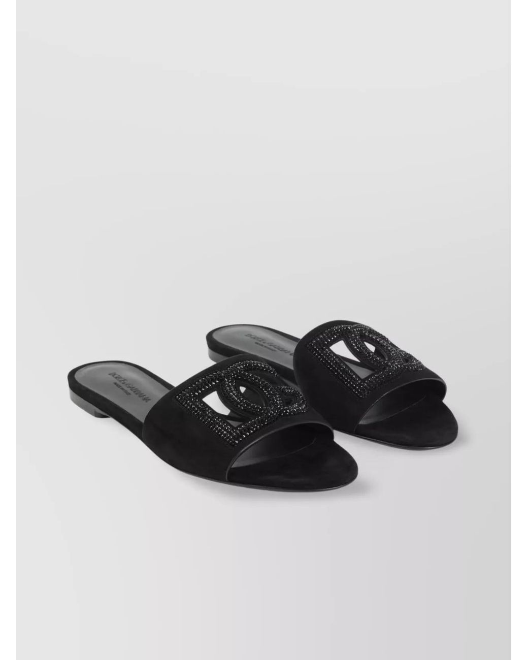 Dolce & Gabbana Black Crystal-Embellished Leather Slides
