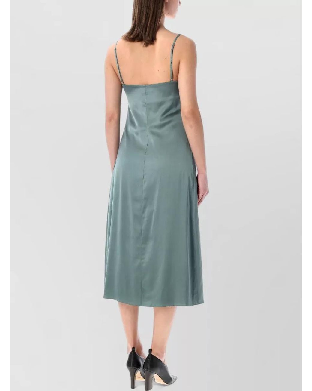 Acne Blue Satin V-Neck Lace-Trim Midi Slip Dress