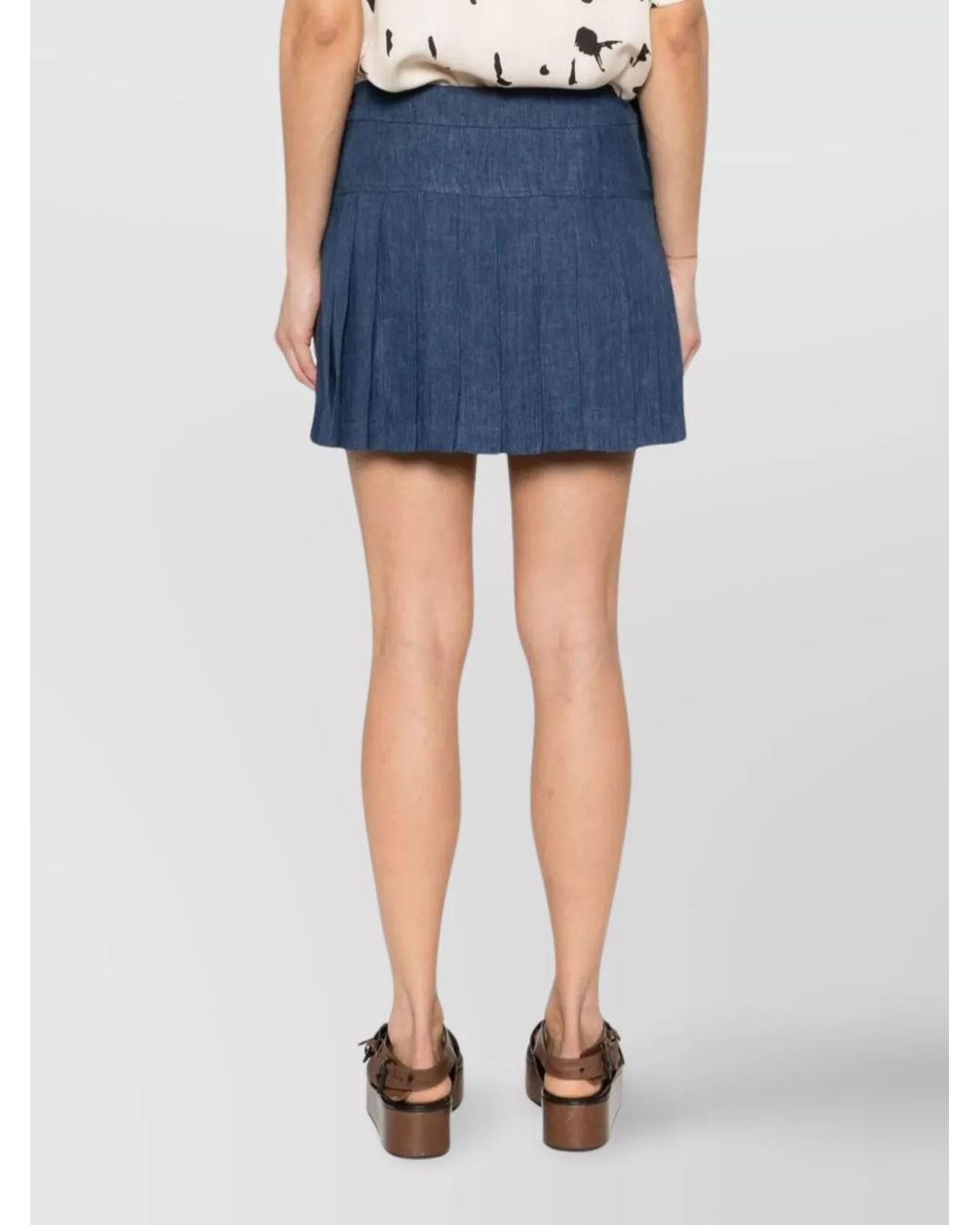 Palm Angels Blue Linen Logo-Embroidered Pleated Miniskirt