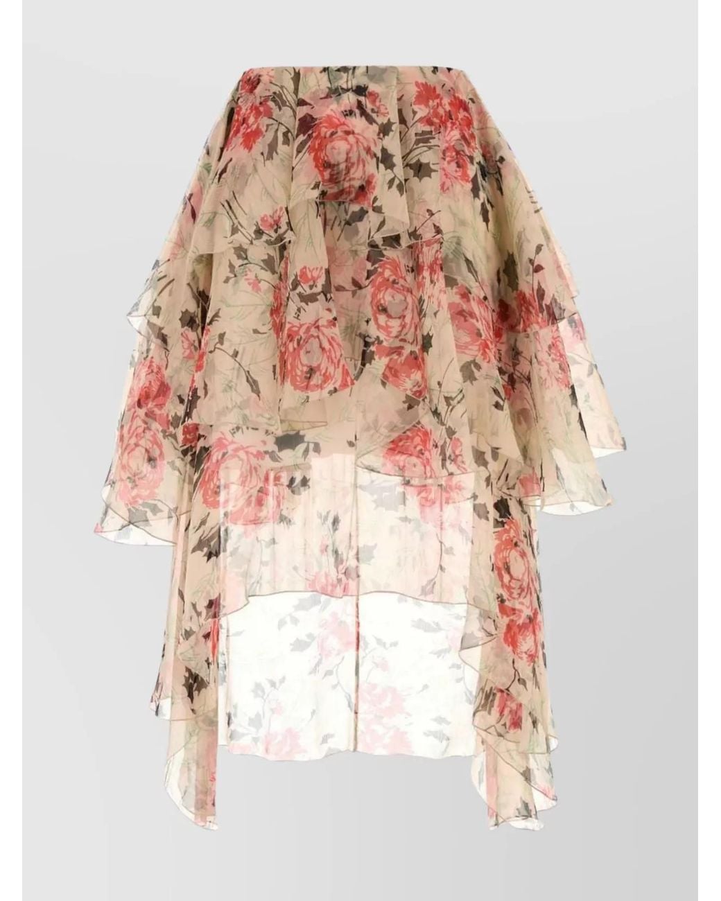 Loewe White Printed Silk Asymmetric Skirt