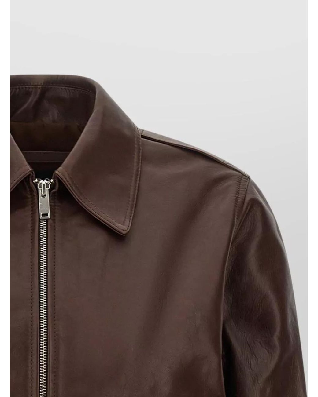 A.P.C. Brown Leather Zip-Up Blouson Jacket