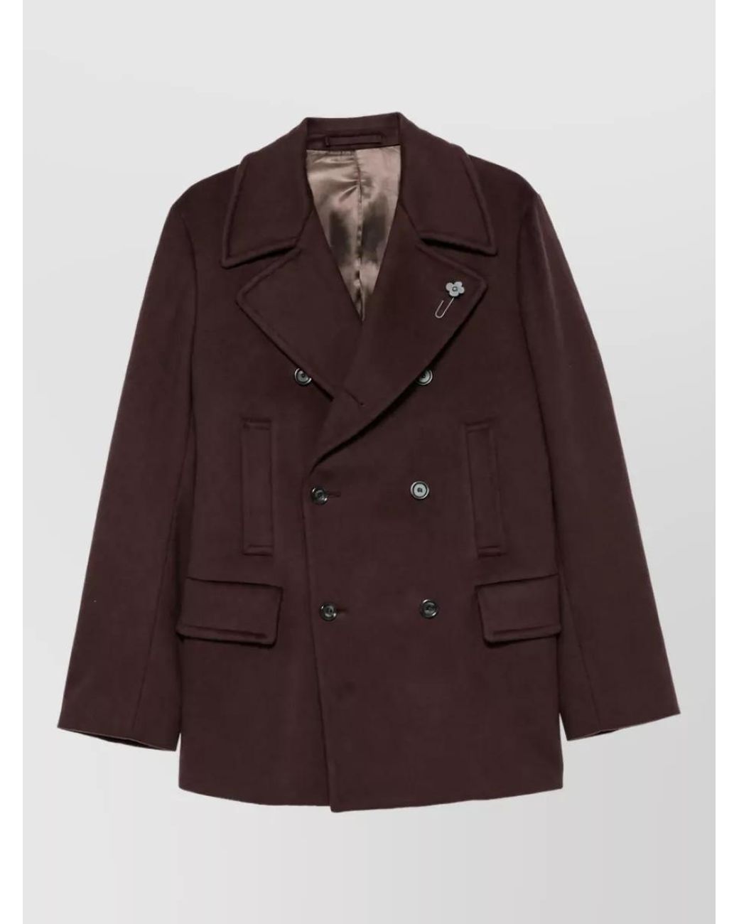 Lardini Purple Wool Felted Double-Breasted Peacoat for men