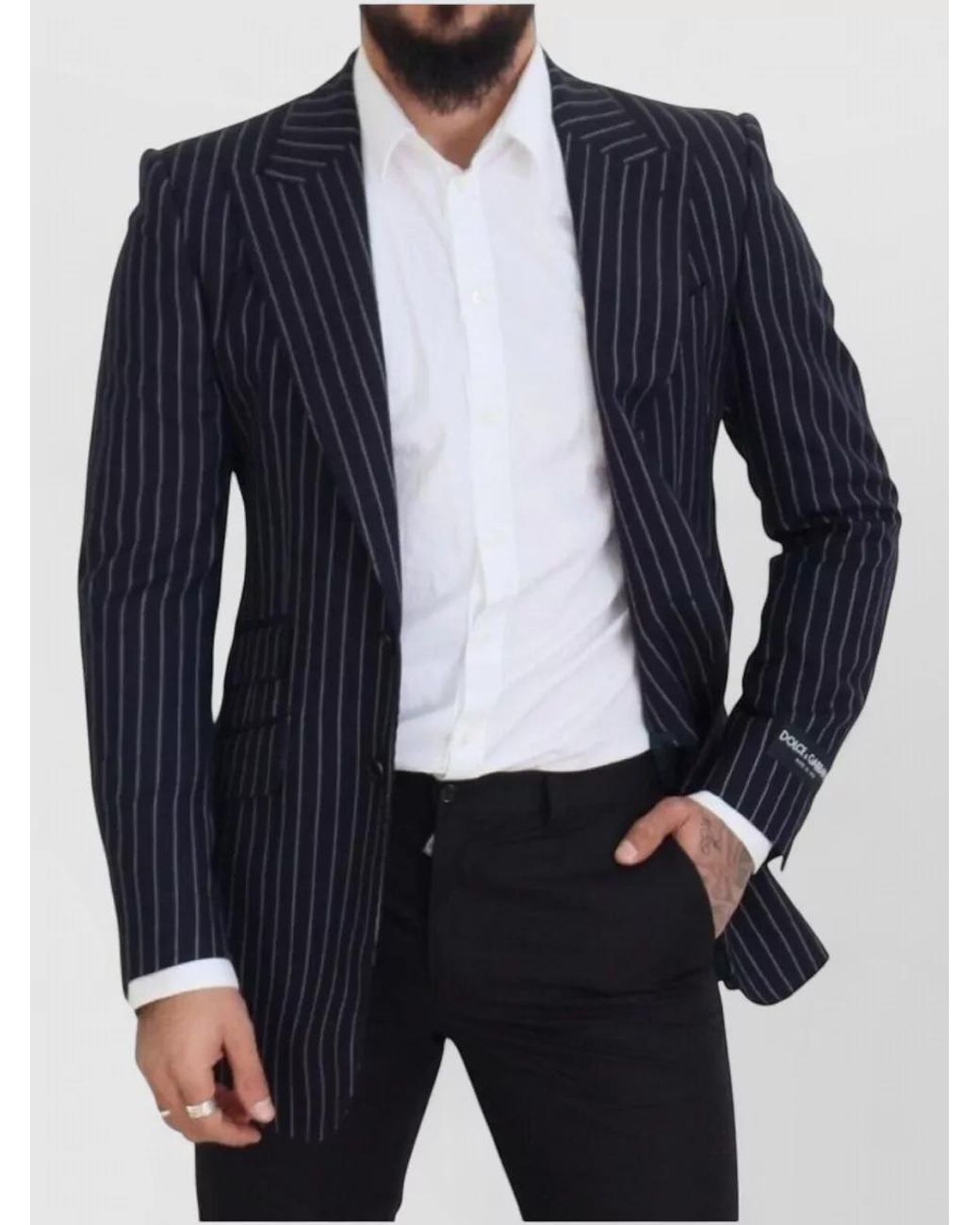 Dolce & Gabbana Blue Wool Pinstripe Single Breasted Blazer for men