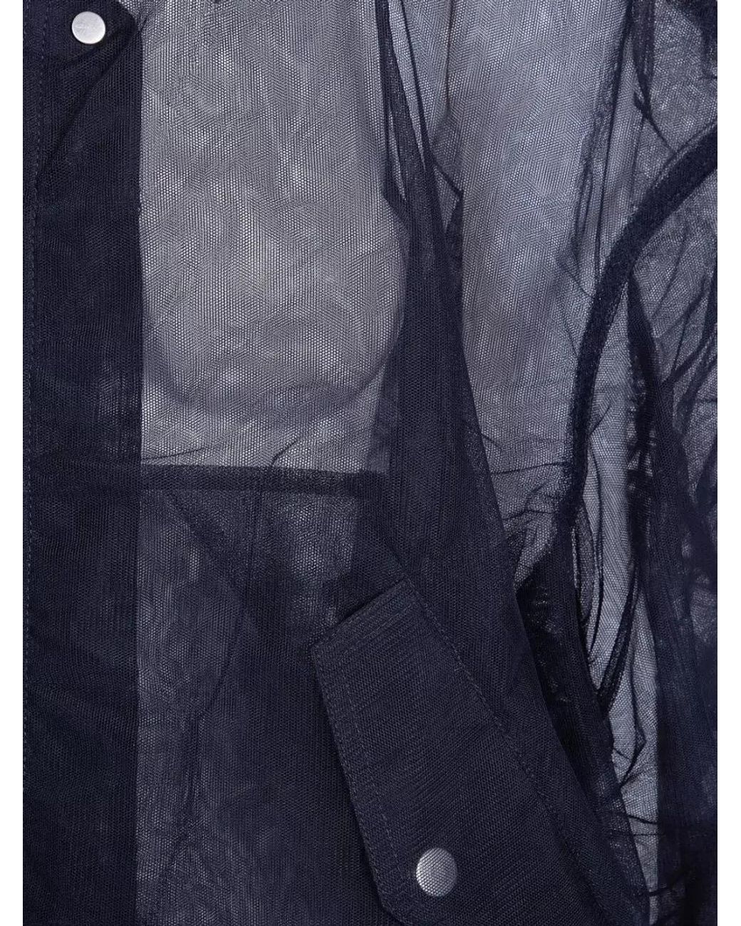 Rick Owens Blue Gathered Sleeve Nylon Single Breasted Coat