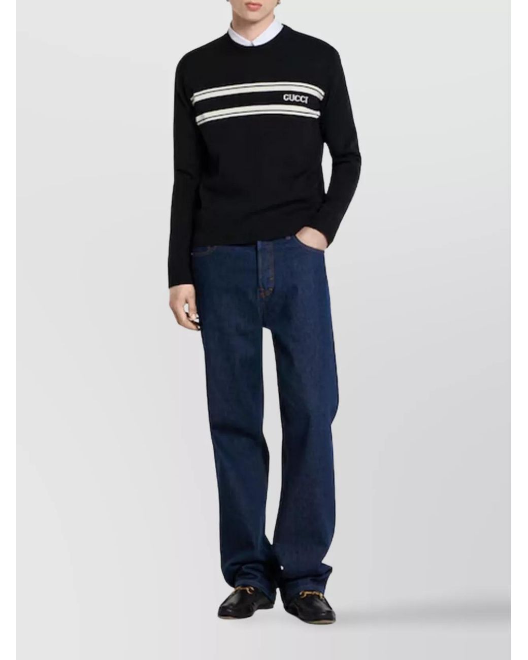 Gucci Black Silk Blend Logo Crewneck Sweater for men