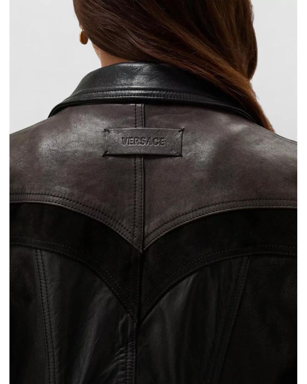 Versace Black Paneled Slim-Fit Leather Jacket