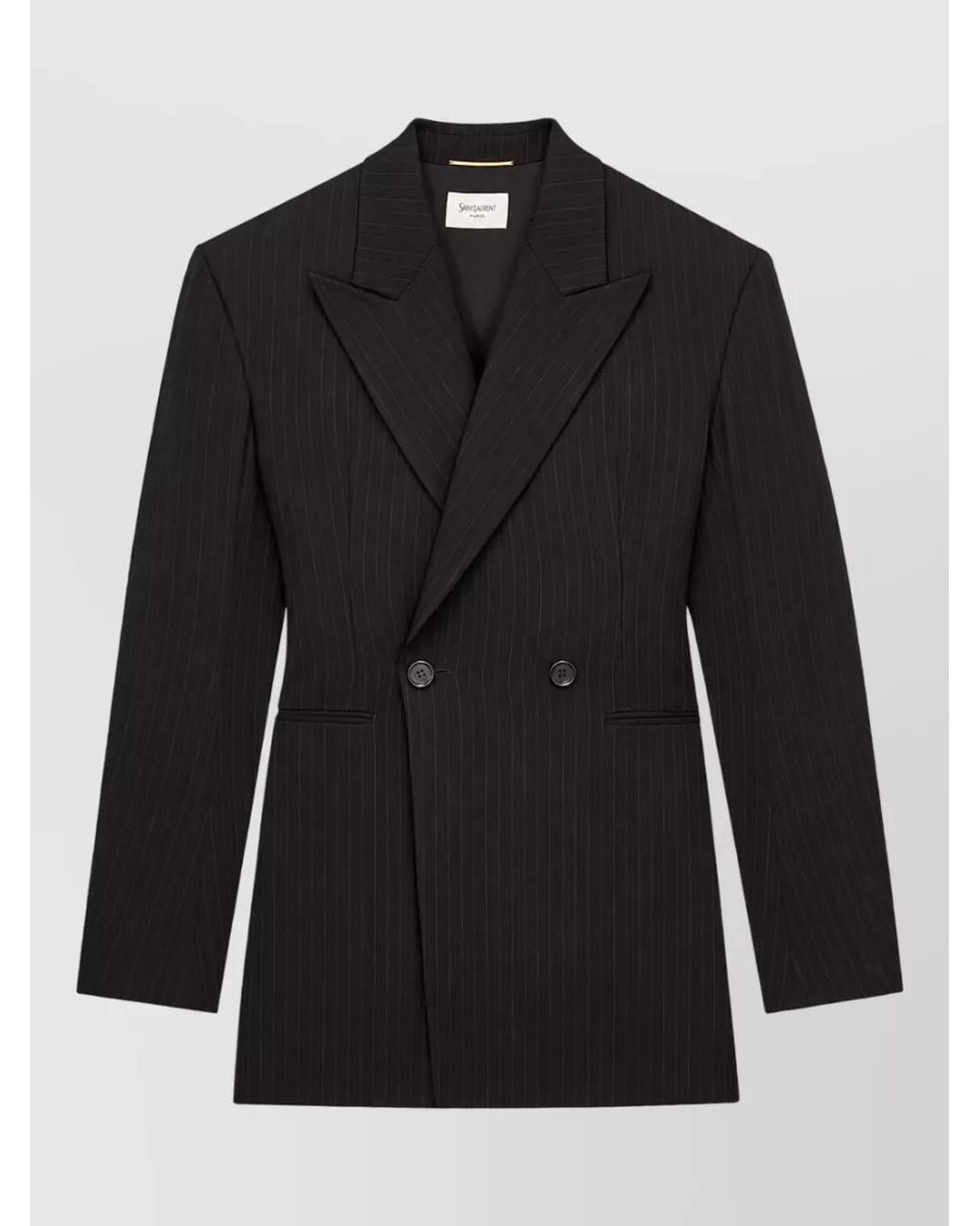 Saint Laurent Black Pinstripe Virgin Wool Double-Breasted Suit Jacket