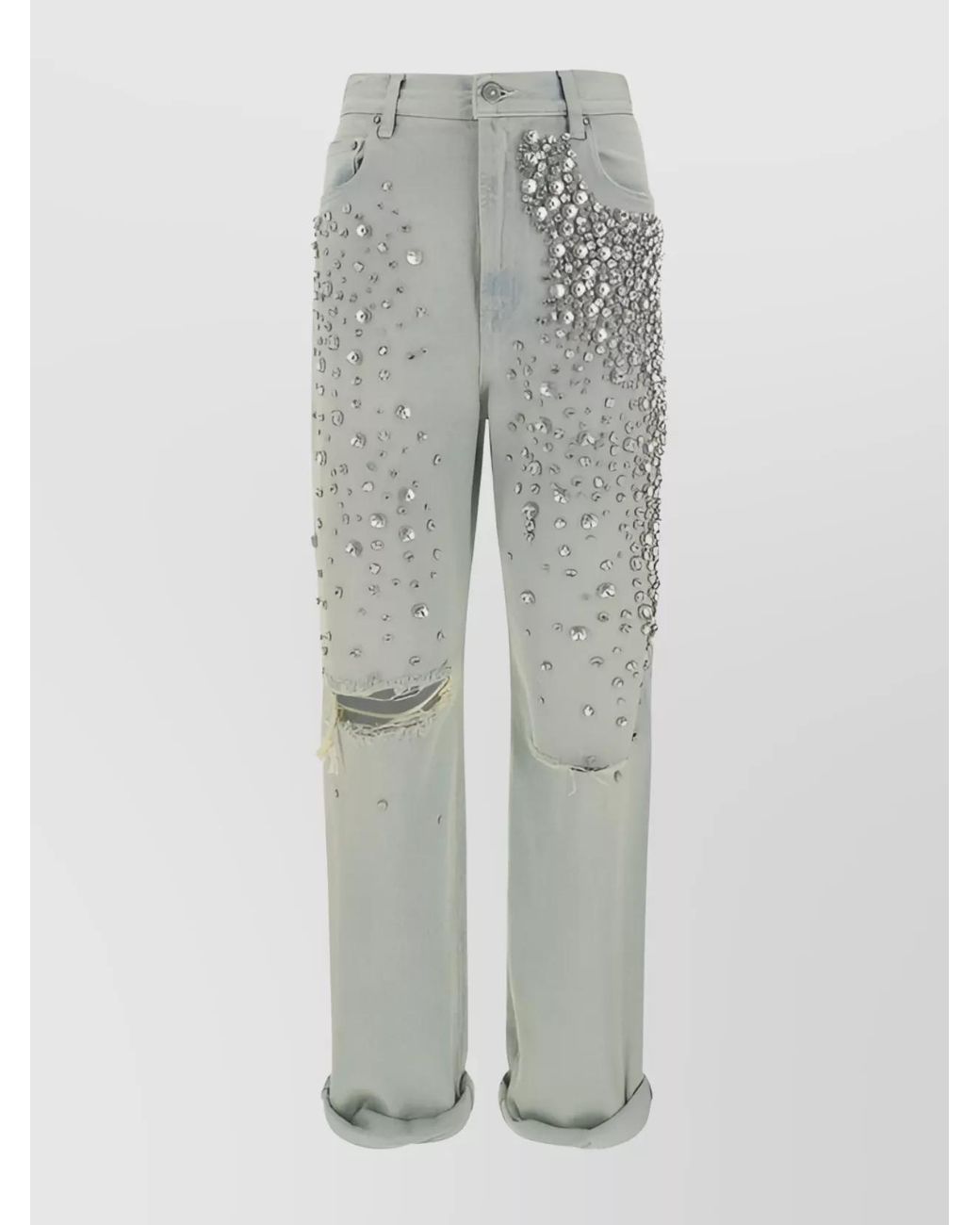 Golden Goose Deluxe Brand Gray Shiny Rhinestone Embellished Baggy Jeans