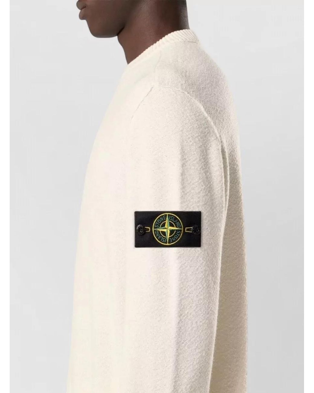 Stone Island Natural Virgin Wool Ribbed Loose-Fit Sweater for men