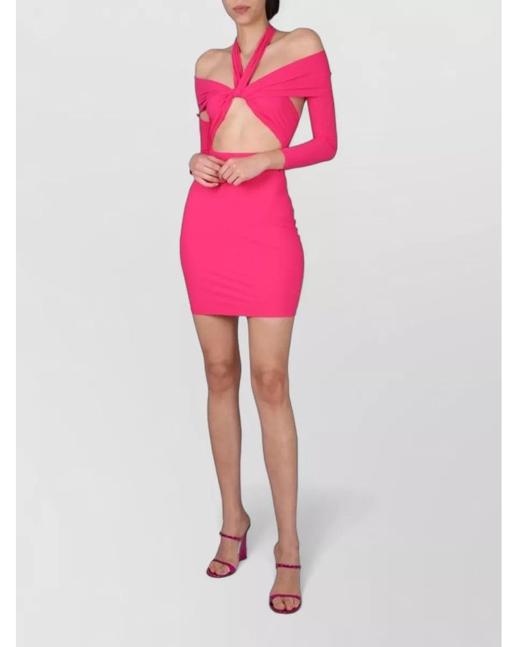 Amazuìn Pink Crossed Strap Knot Back Mini Dress
