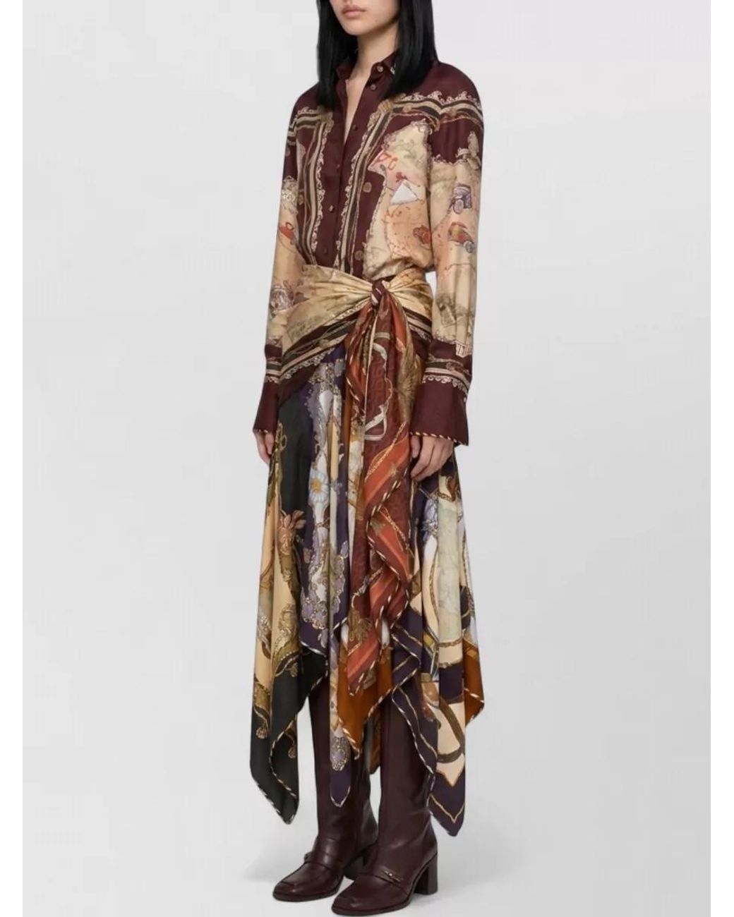 Zimmermann Multicolor Silk Printed Draped Handkerchief-Hem Midi Skirt