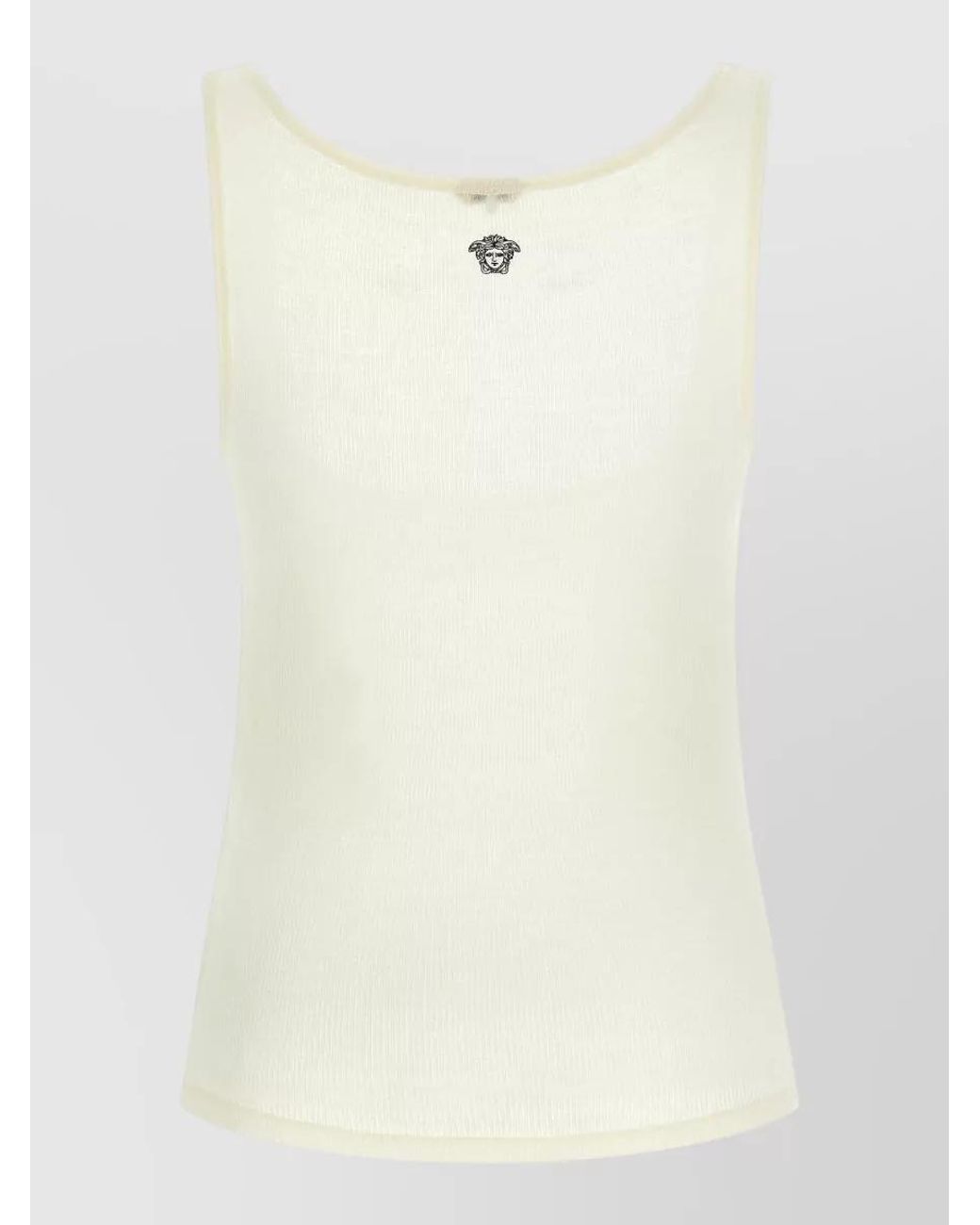 Versace Natural Wool Ribbed Sleeveless Tank Top