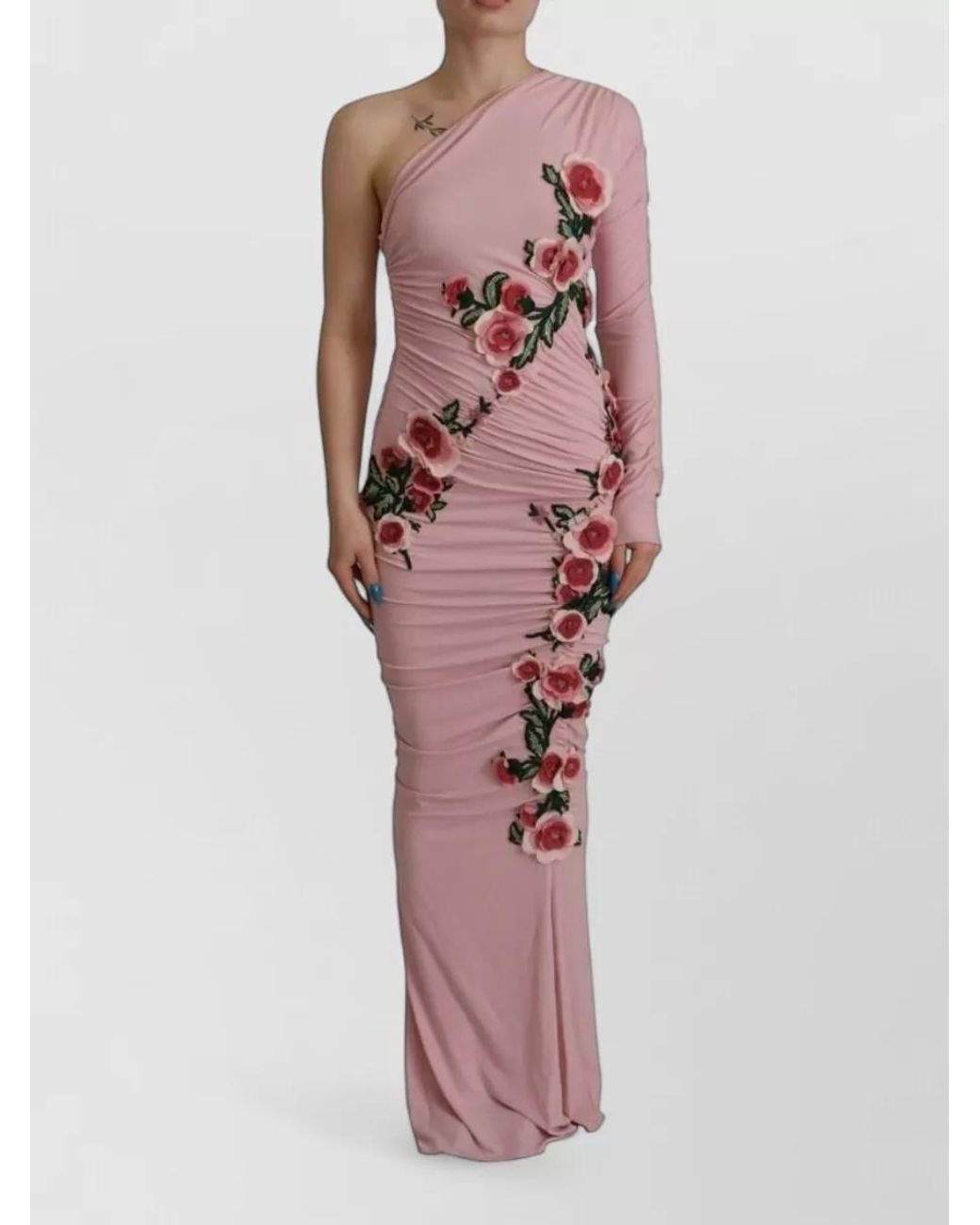 Dolce & Gabbana Pink Embellished One-Shoulder Maxi Dress