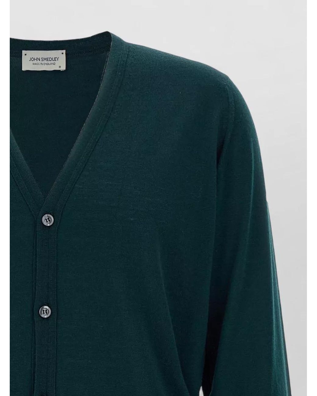 John Smedley Green Merino Wool Long-Sleeve Cardigan for men