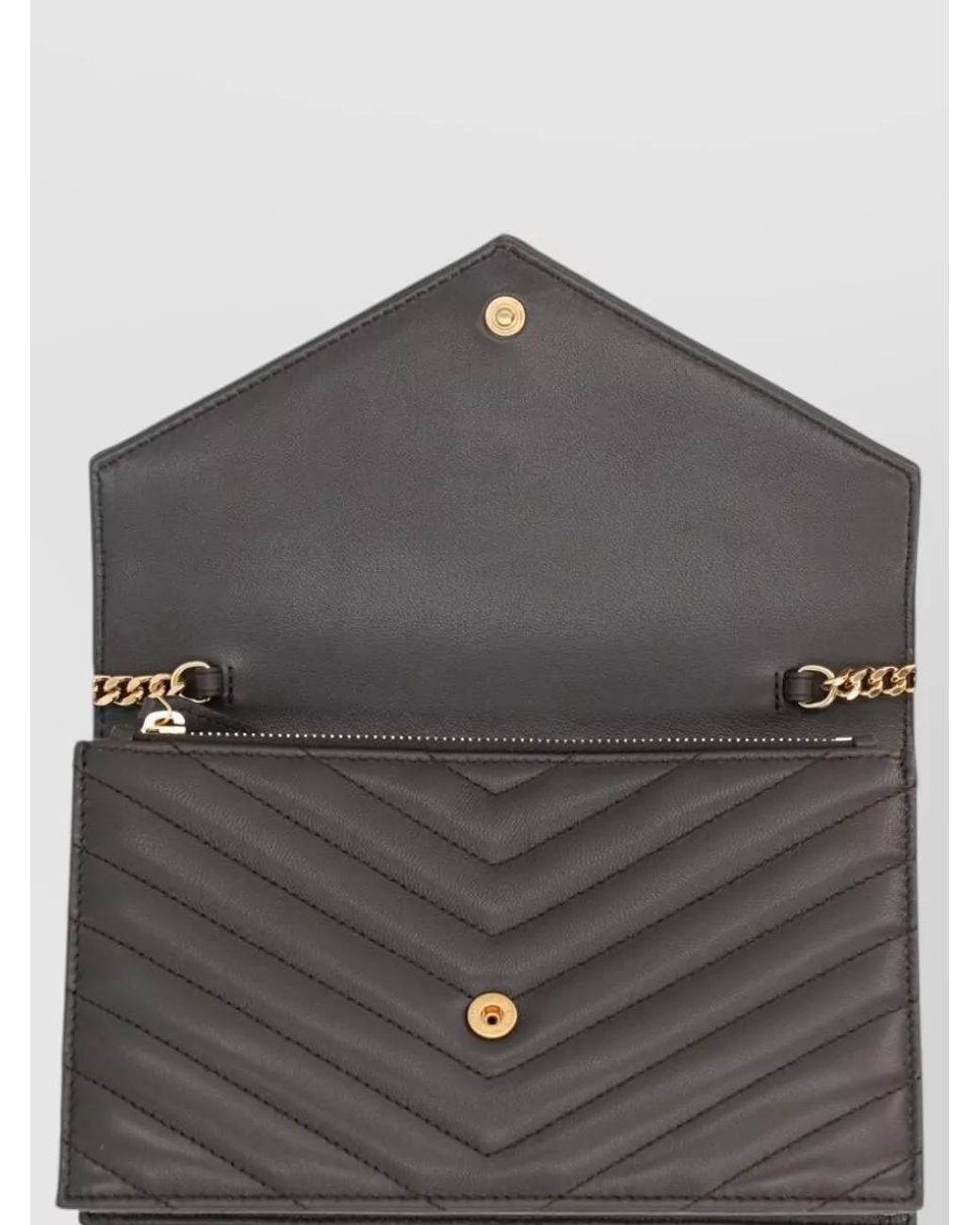 Saint Laurent White Cassandre Leather Wallet On Chain