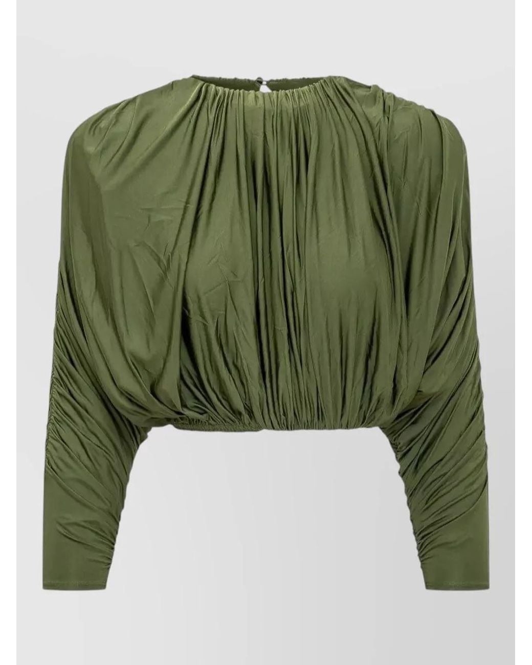 Self-Portrait Green Draped Cropped Blouse