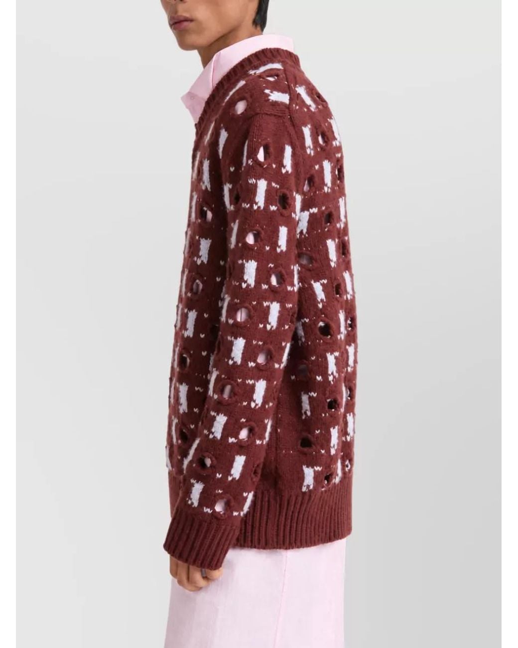 Marni Red Cashmere Virgin Wool Jacquard V Neck Jumper for men