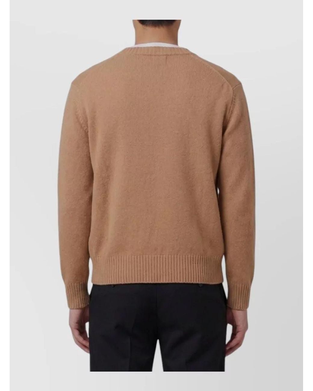 AMI Natural Cashmere V-Neck Ribbed Regular-Fit Cardigan for men