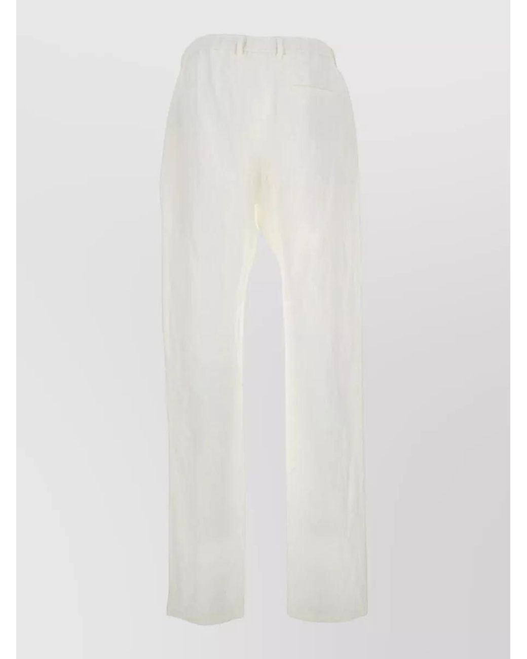 Emporio Armani White Linen Straight-Leg Trousers for men
