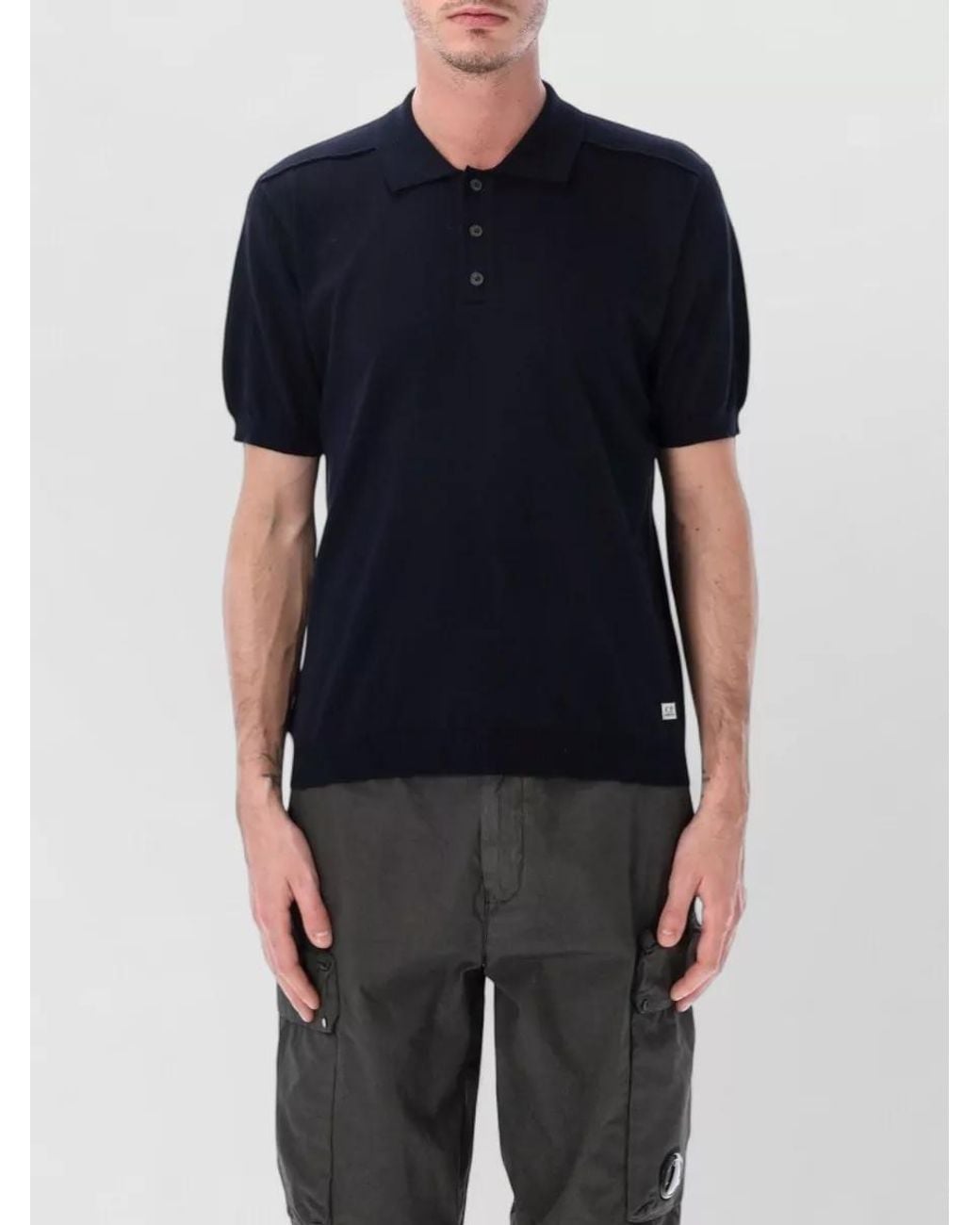 C P Company Blue Cotton Short-Sleeve Polo Shirt for men