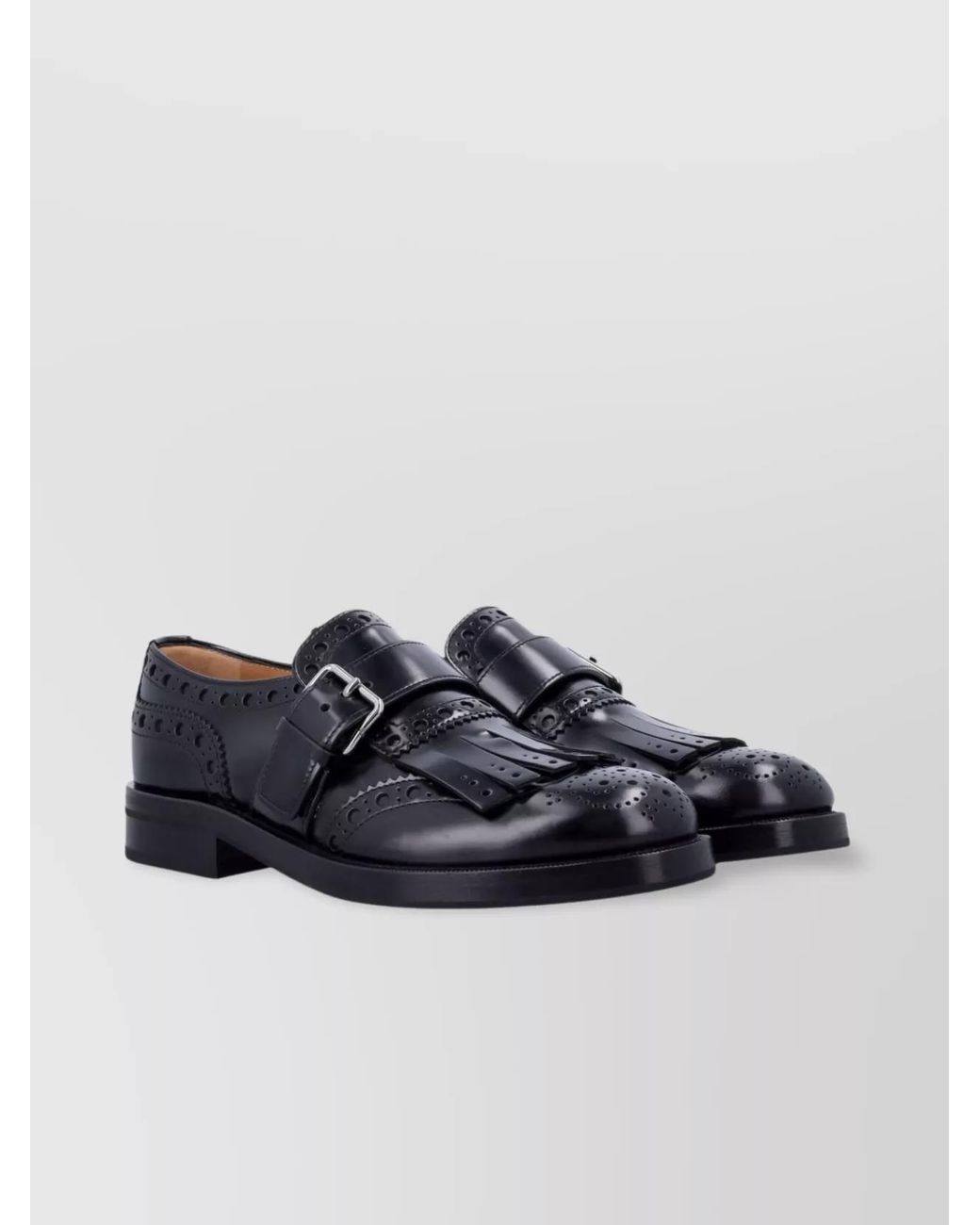 Church's Blue Leather Fringe Monk Strap Loafers