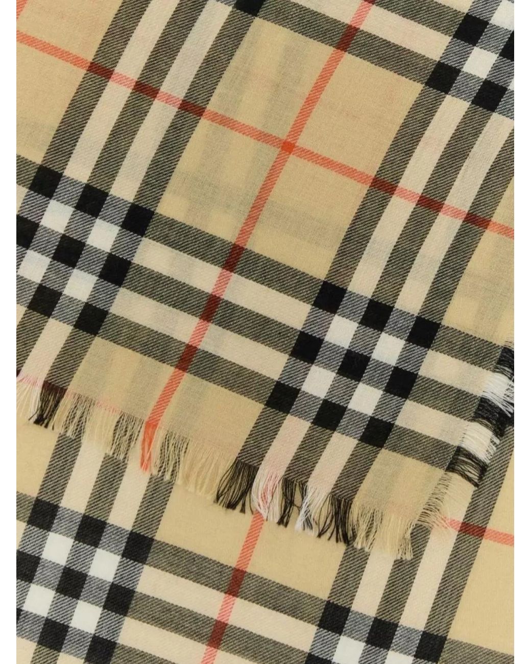 Burberry Metallic Checked Fringed Cashmere Silk Scarf