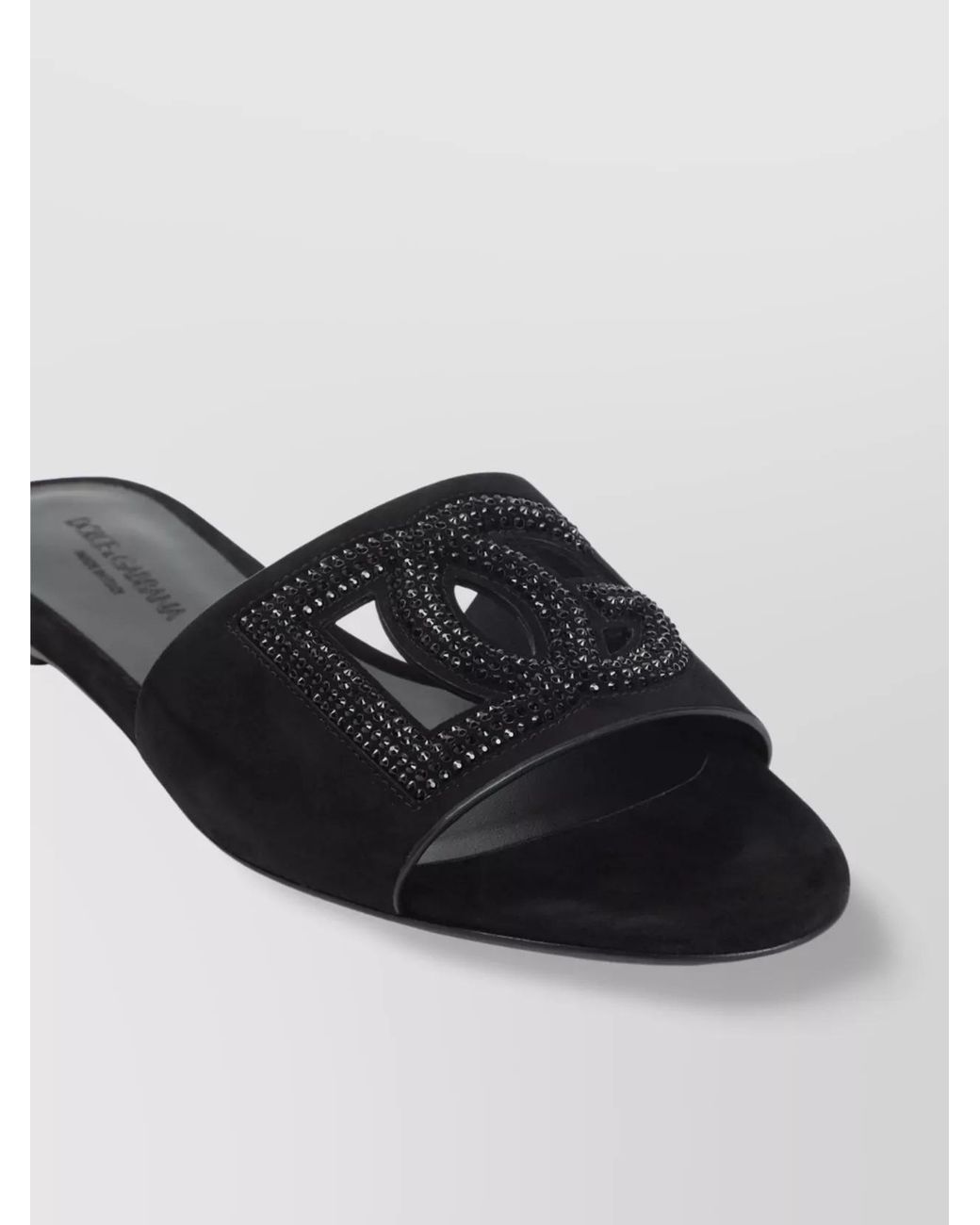 Dolce & Gabbana Black Crystal-Embellished Leather Slides