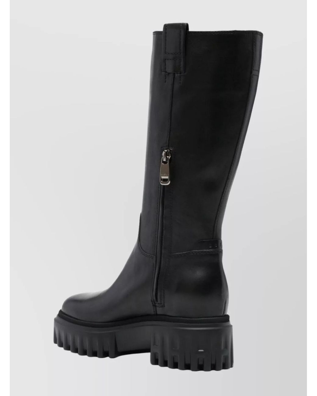 Hogan Black Leather Chunky-Sole Mid-Calf Boots