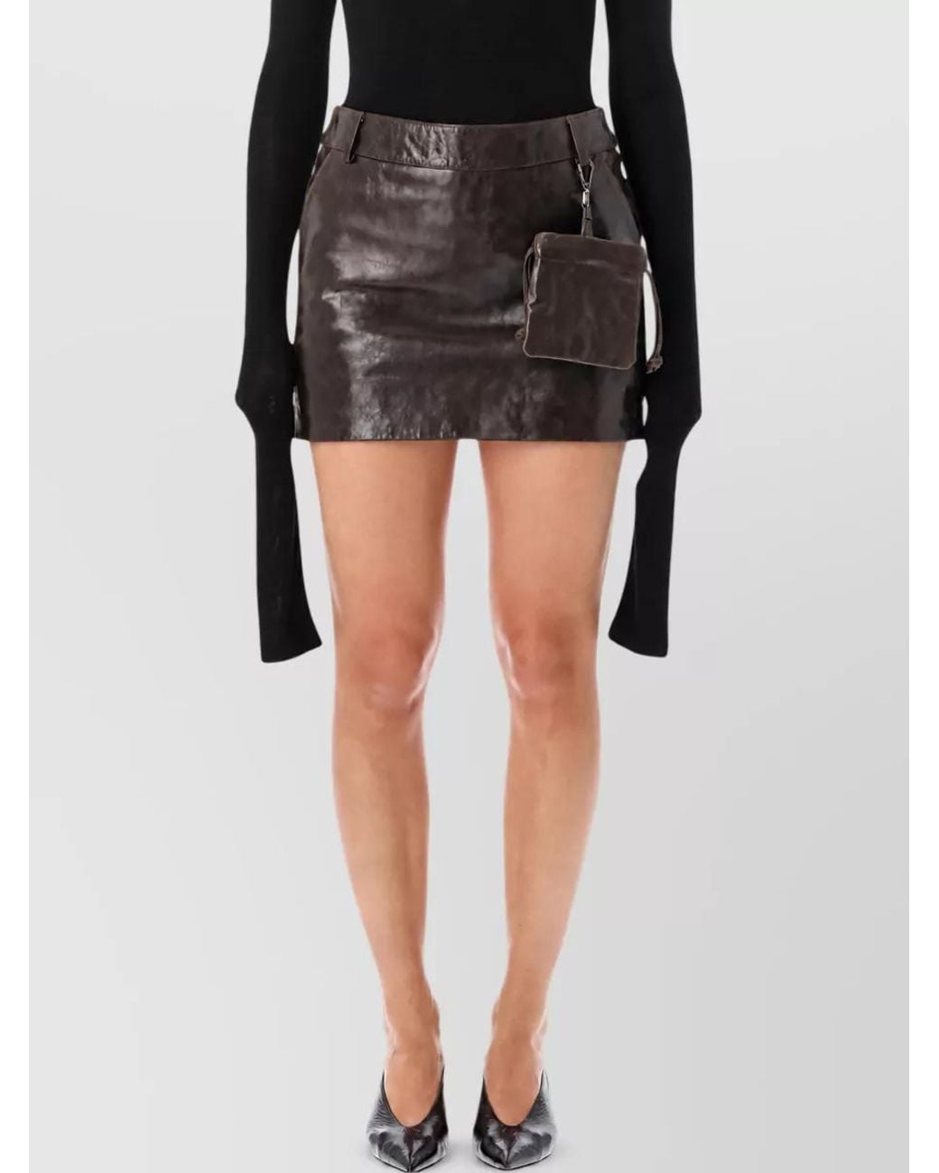 THE GARMENT Black Leather Fitted Pencil Skirt