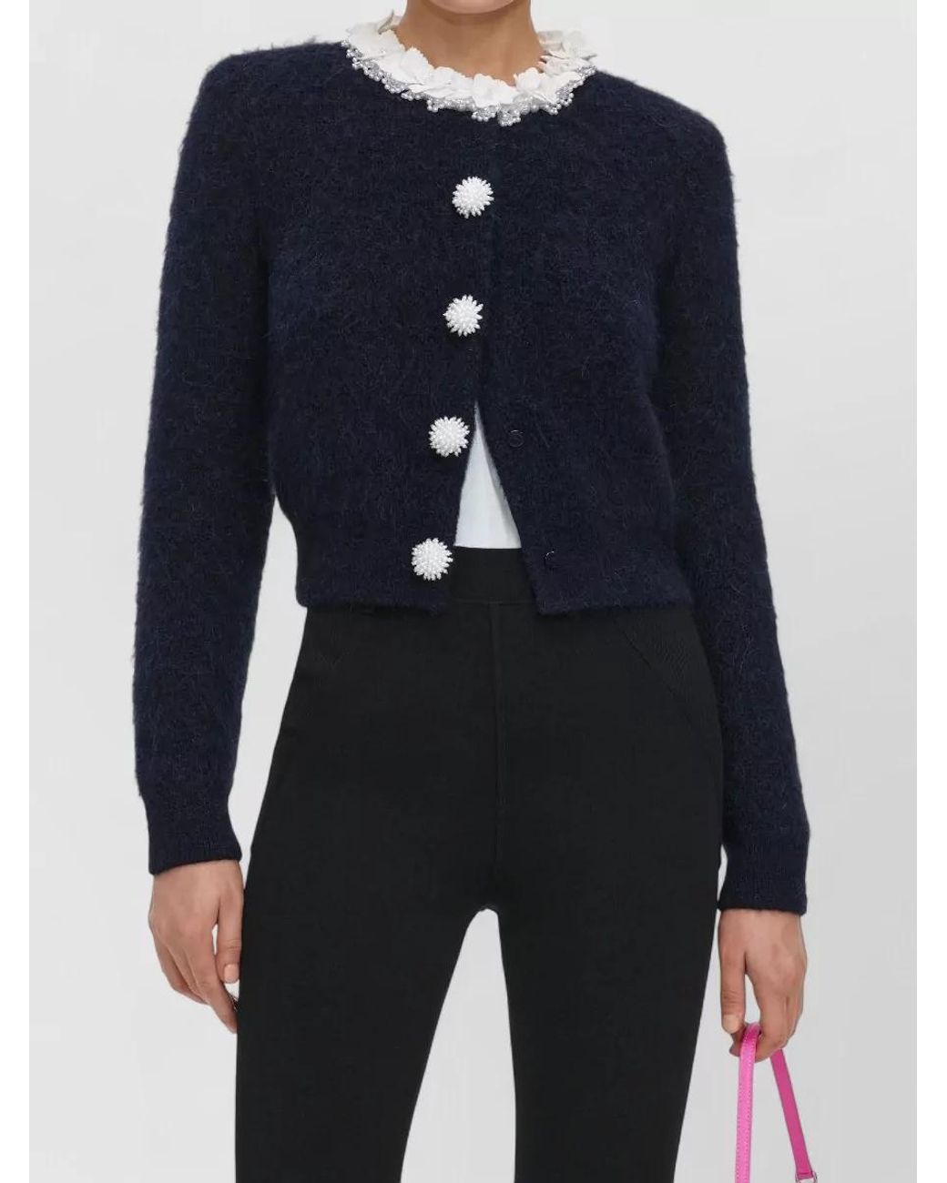 Self-Portrait Blue Embellished Cropped Cardigan