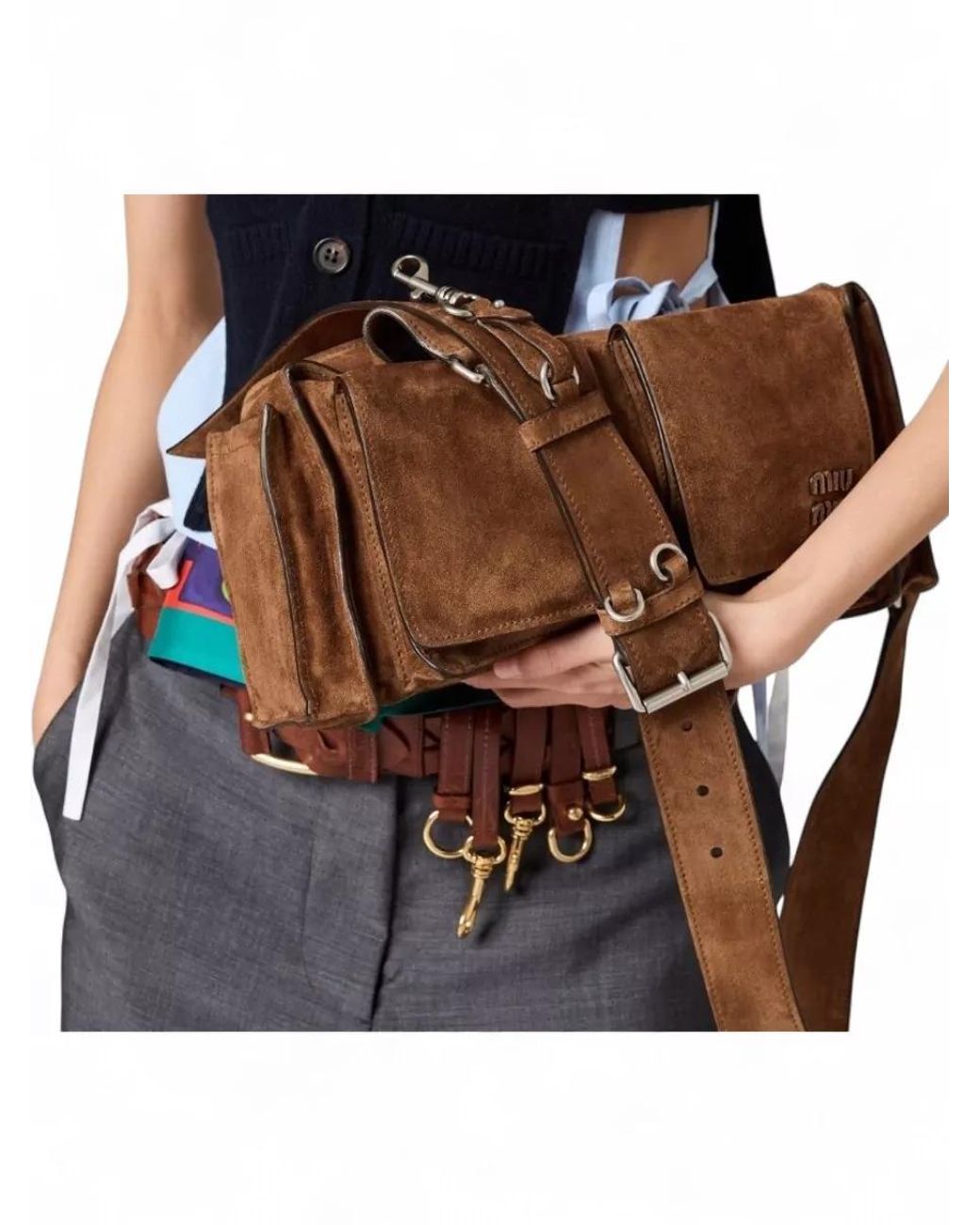 Miu Miu Brown Na Na Calf Leather Shoulder Bag