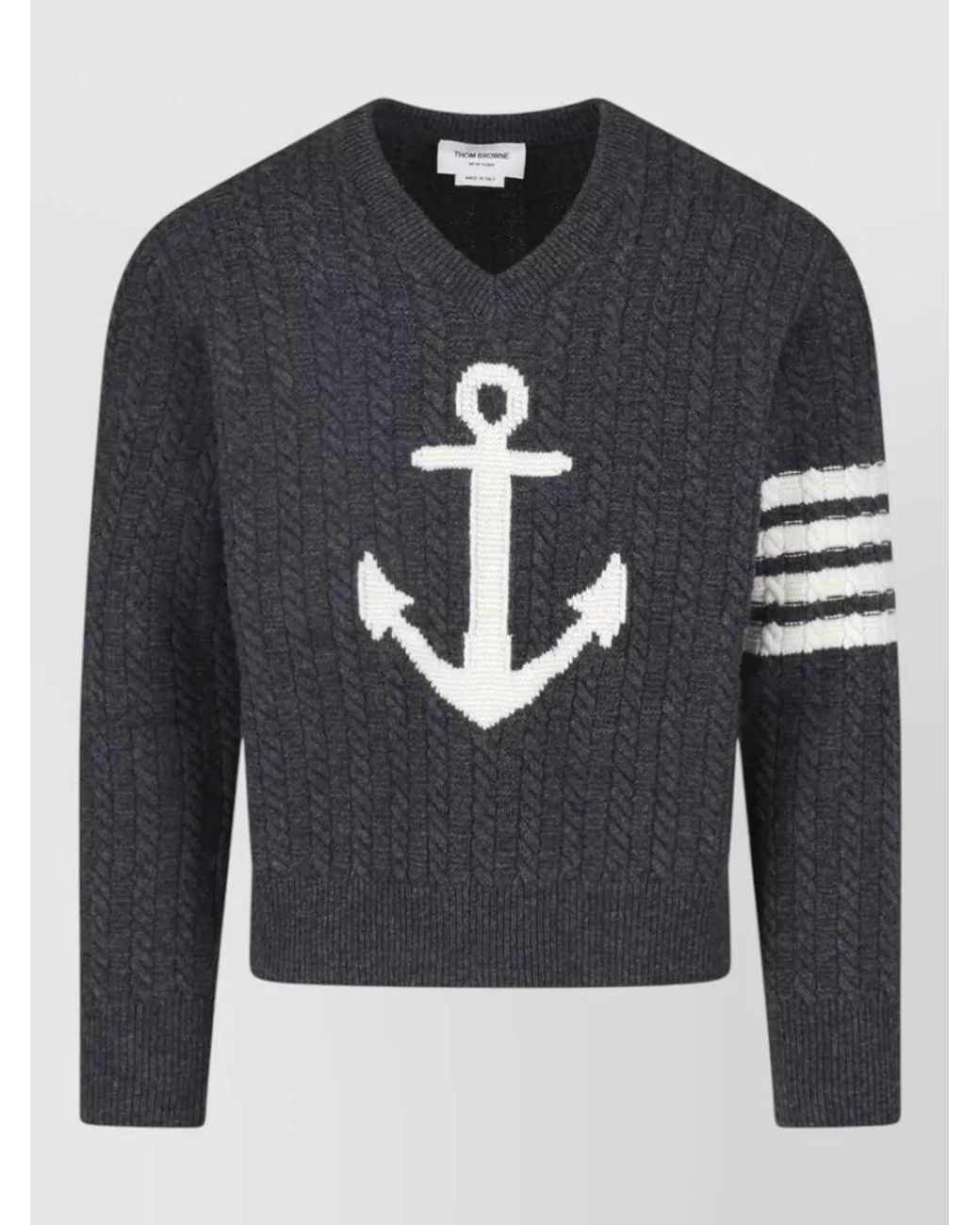 Thom Browne Blue Cable-Knit Merino Wool Crewneck Sweater for men