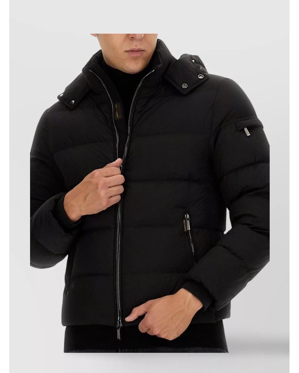 Moorer Black Wool Cashmere Quilted Hooded Bomber Jacket for men