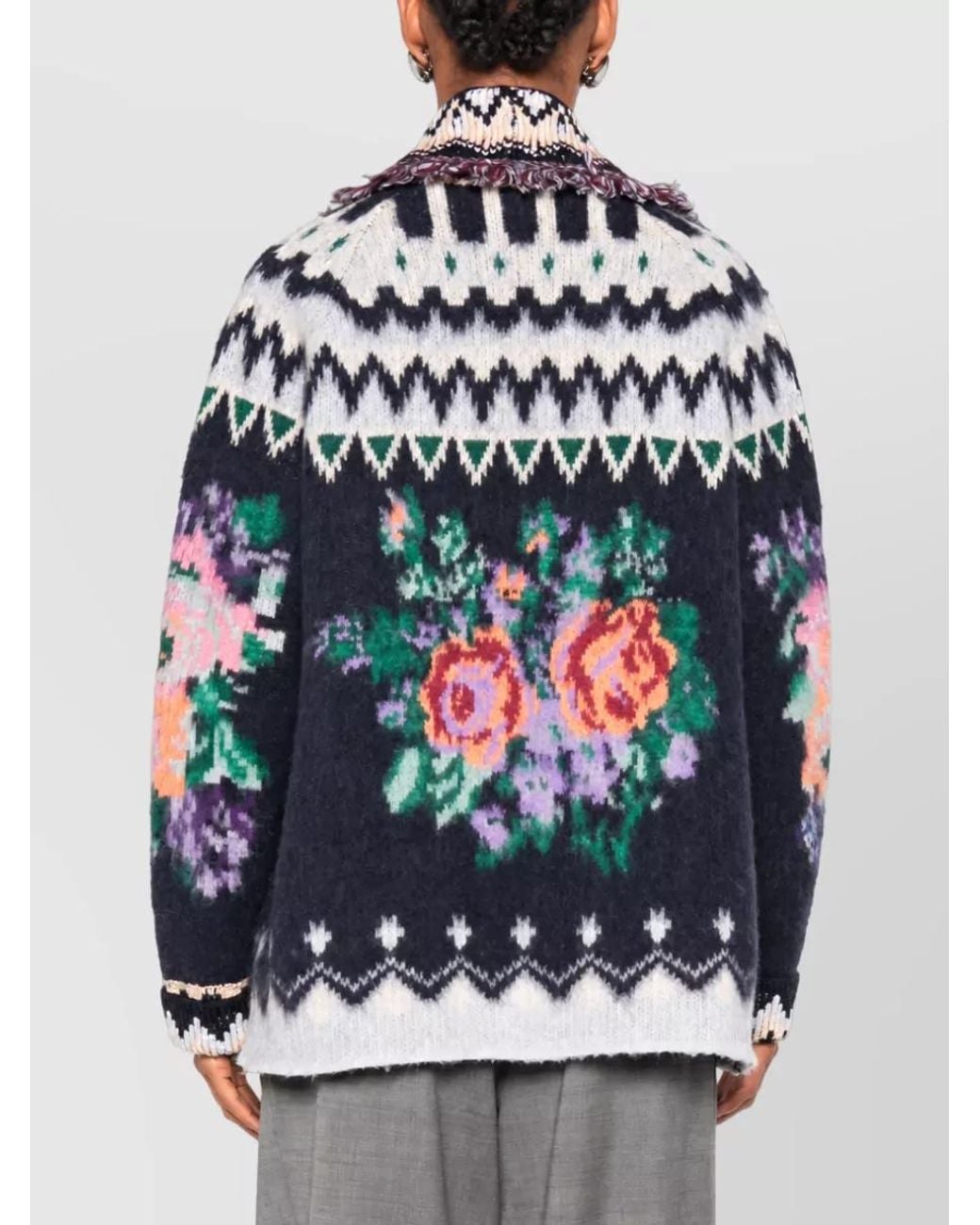 Forte_forte White Wool Oversized Geometric Pattern Shawl Collar Long-Sleeve Cardigan