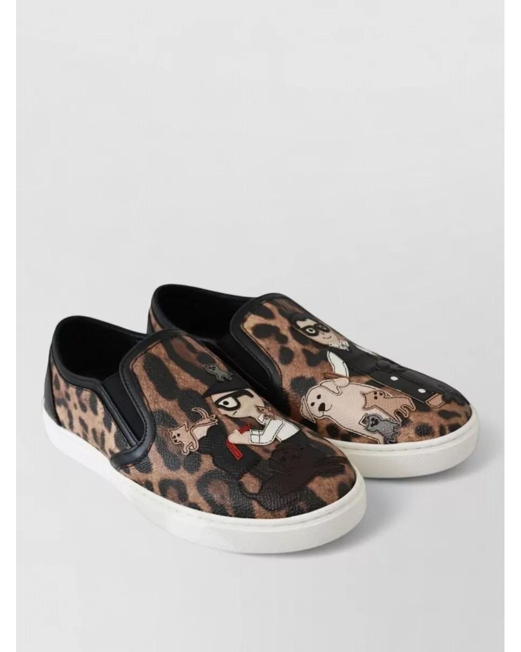 Dolce & Gabbana Black Leather Leopard-Print Slip-On Sneakers