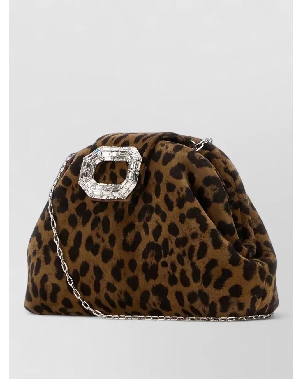 AMINA MUADDI Brown Micro Leopard Suede Clutch Bag