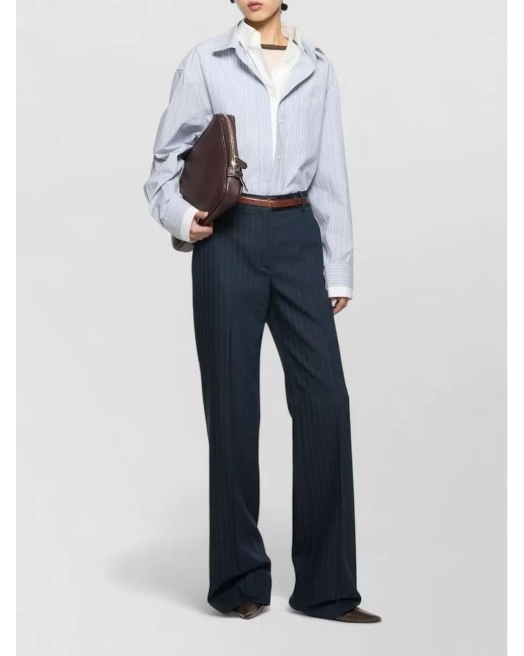Acne Blue Striped Cropped Layered Organic Cotton Shirt