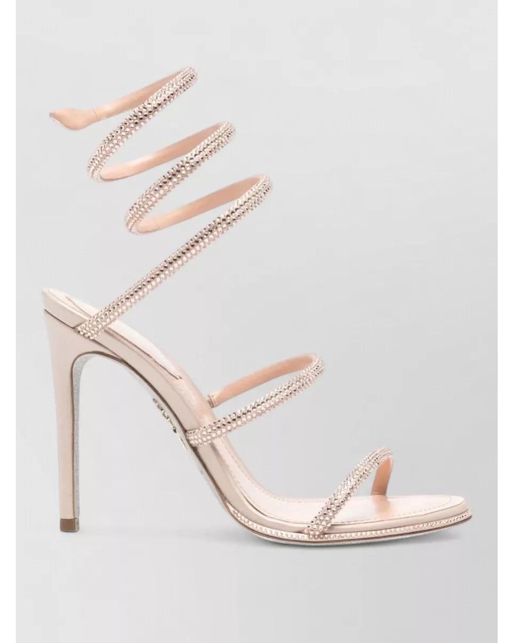 Rene Caovilla Natural Leather Crystal-Embellished Wrap-Around Heel Sandals