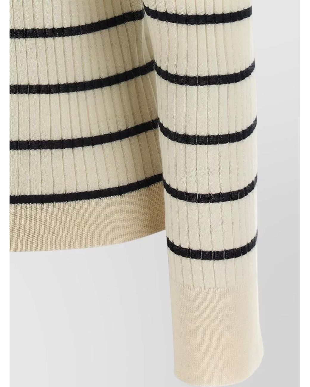 Max Mara Gray Cashmere Silk Ribbed Striped Long-Sleeve Polo Top
