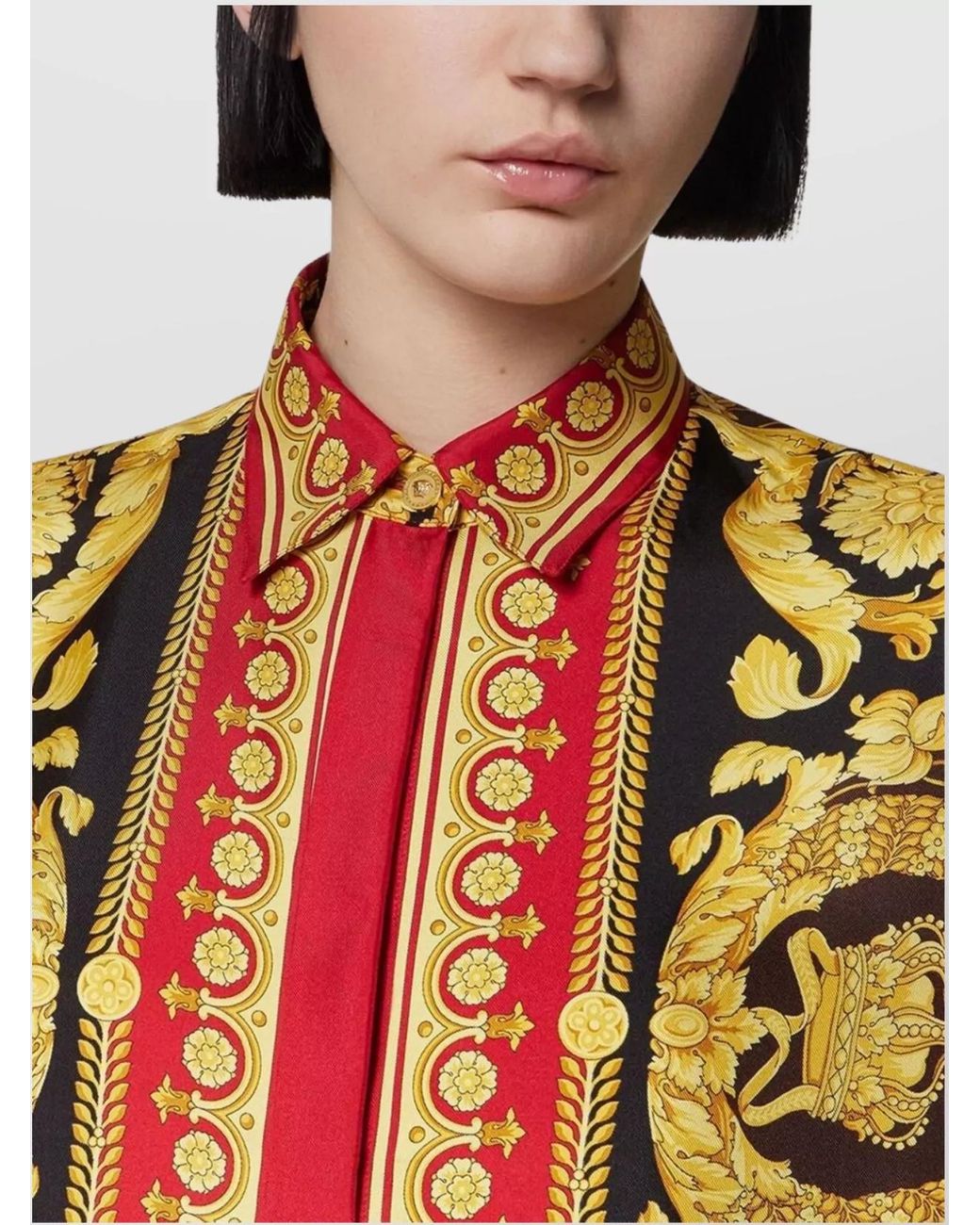 Versace Multicolor Silk Long-Sleeve Baroque-Print Shirt