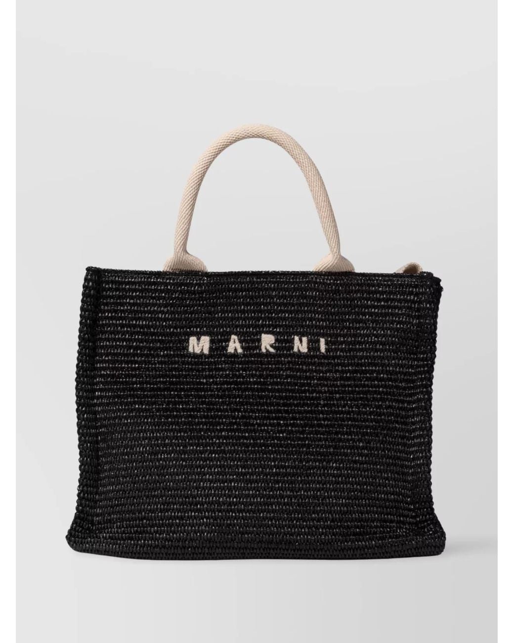 Marni Black Raffia-Effect Small Tote Bag