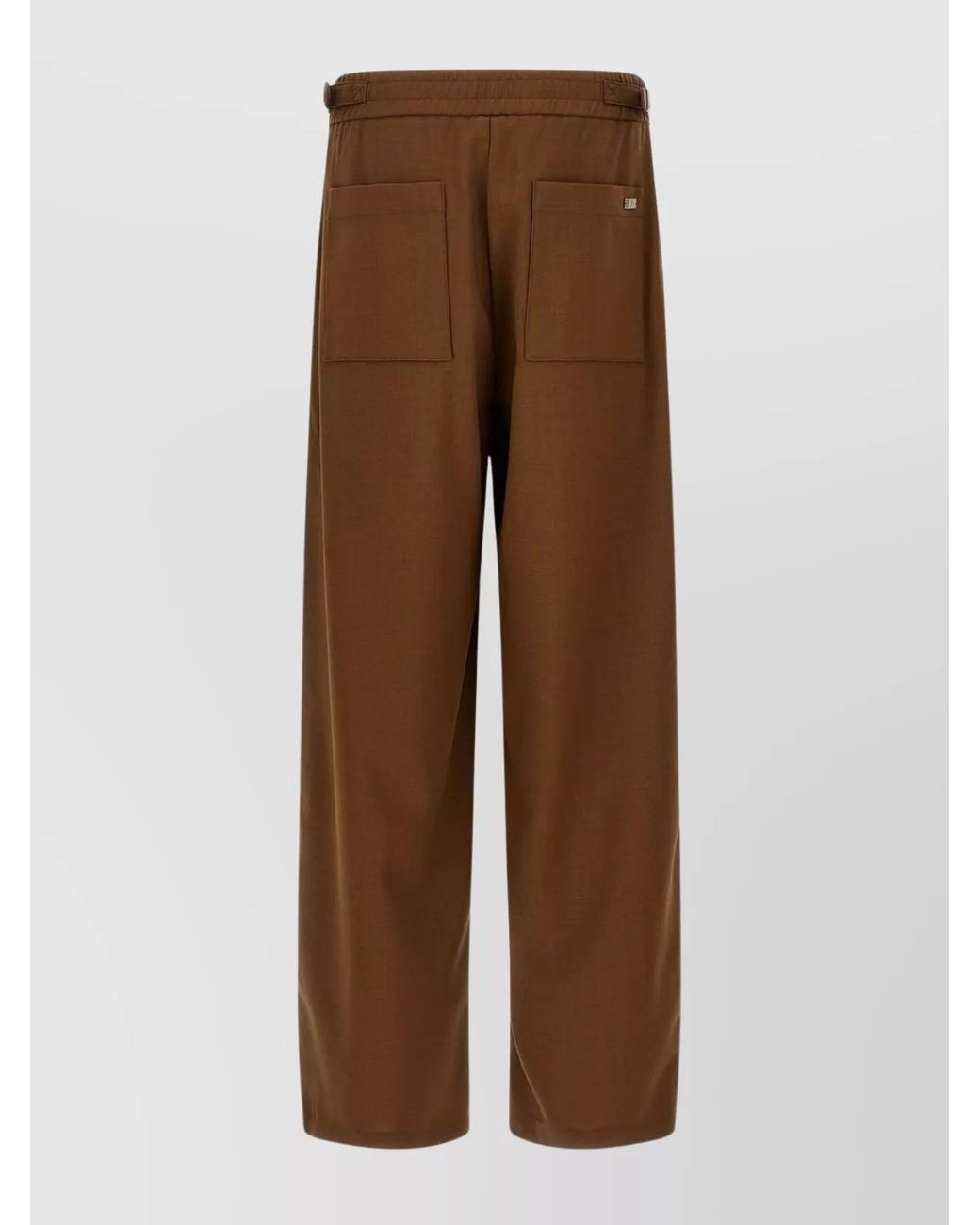 AMI Brown Virgin Wool Elasticated Straight-Leg Trousers for men