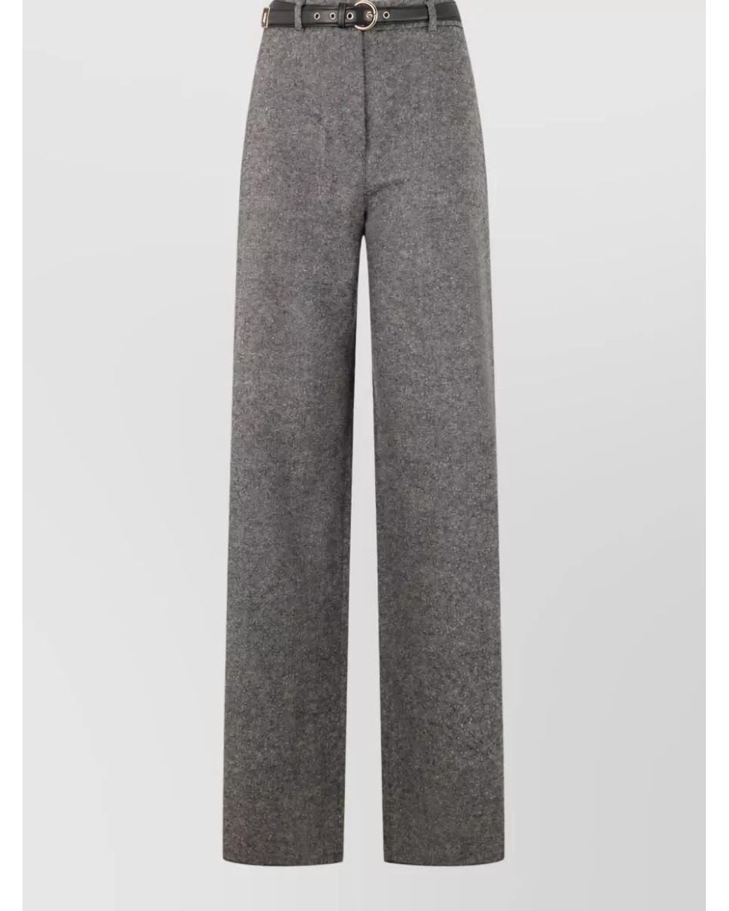 Max Mara Gray Virgin Wool High-Rise Wide-Leg Suit Trousers
