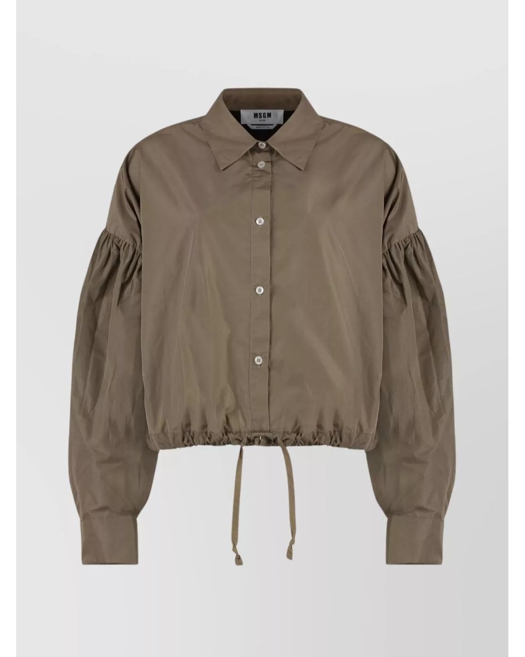 MSGM Brown Taffeta Balloon Sleeve Shirt