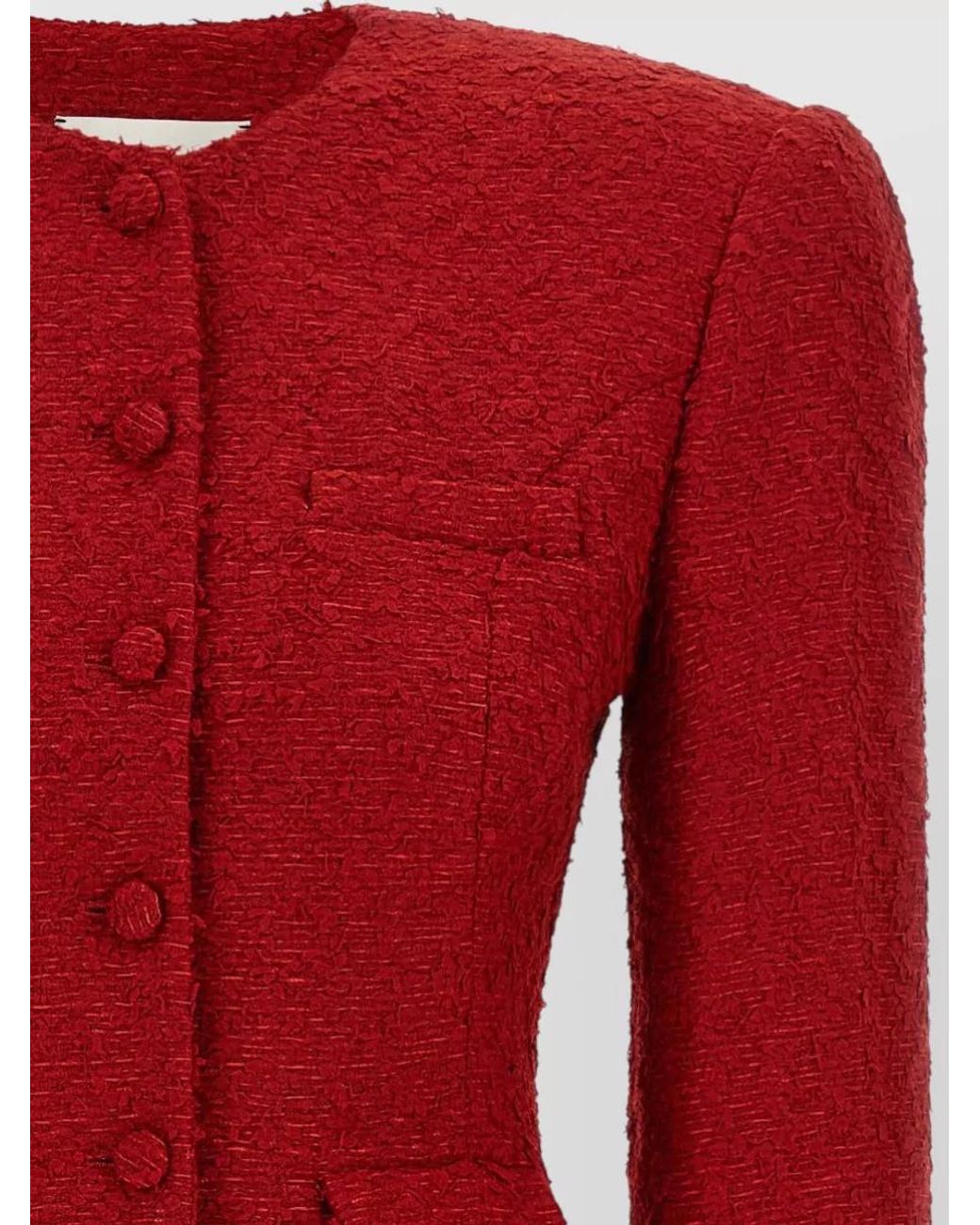 Magda Butrym Red Bouclé Mini Single Breasted Coat