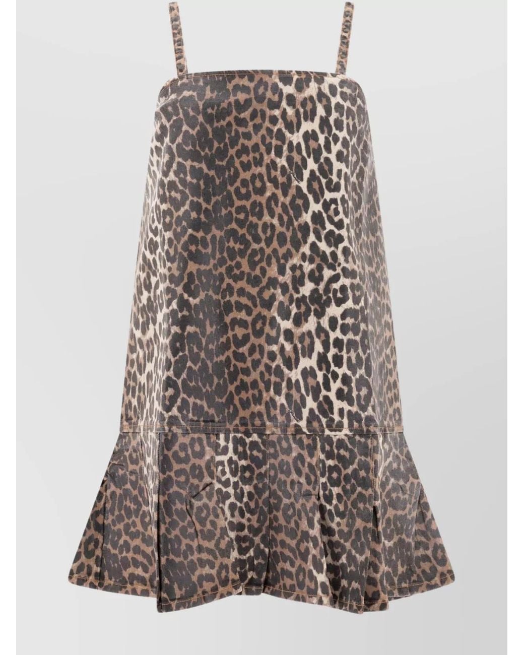 Ganni Multicolor Denim Leopard-Print Square-Neck Mini Dress