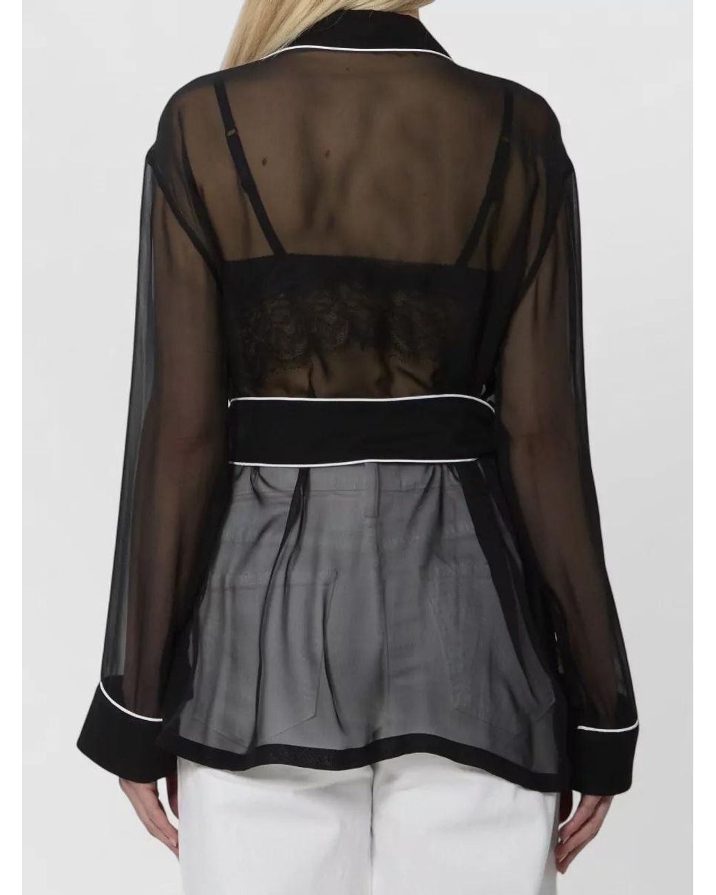 Dolce & Gabbana Black Silk Belted Shirt Robe