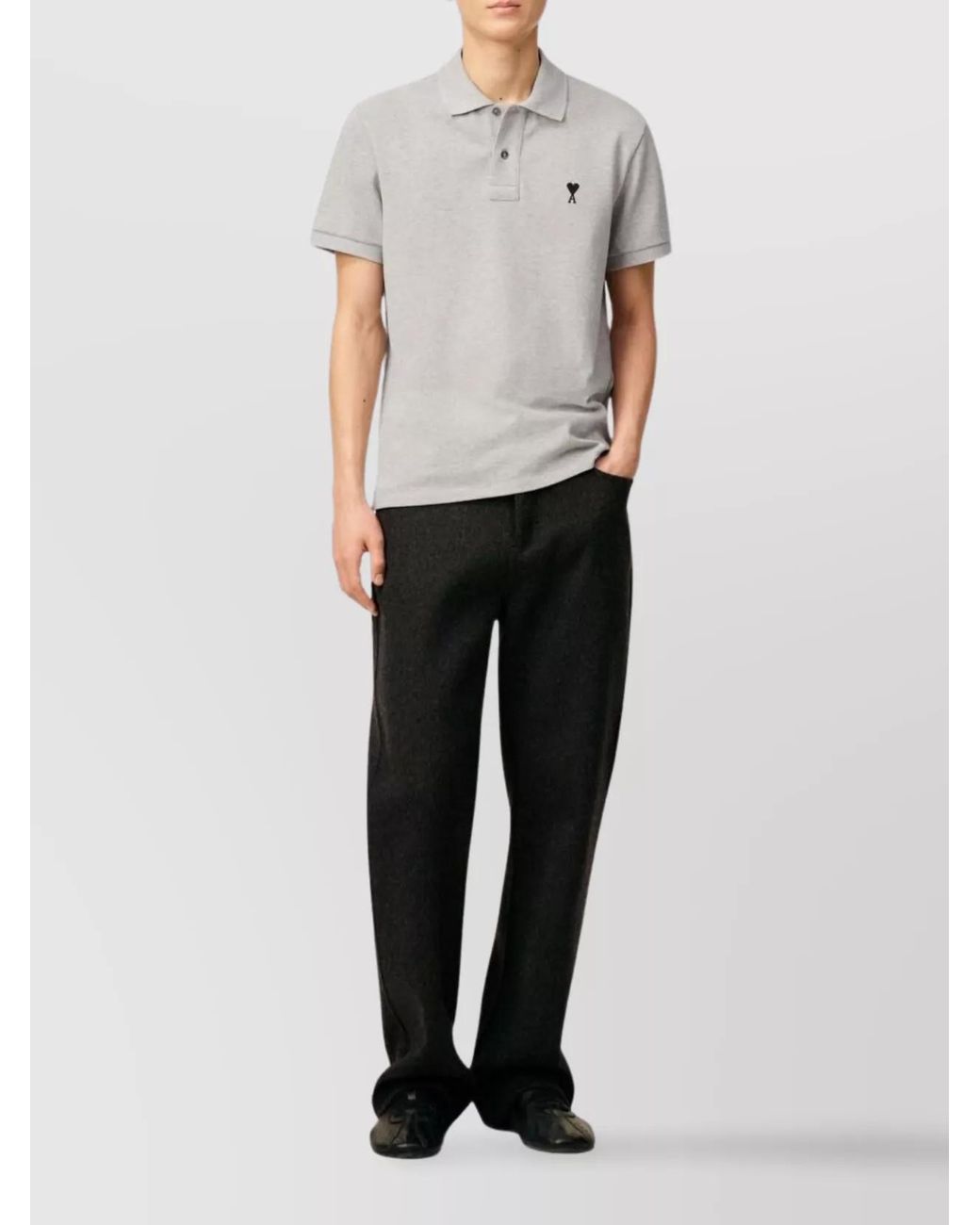 AMI White Cotton Short-Sleeve Polo Shirt for men