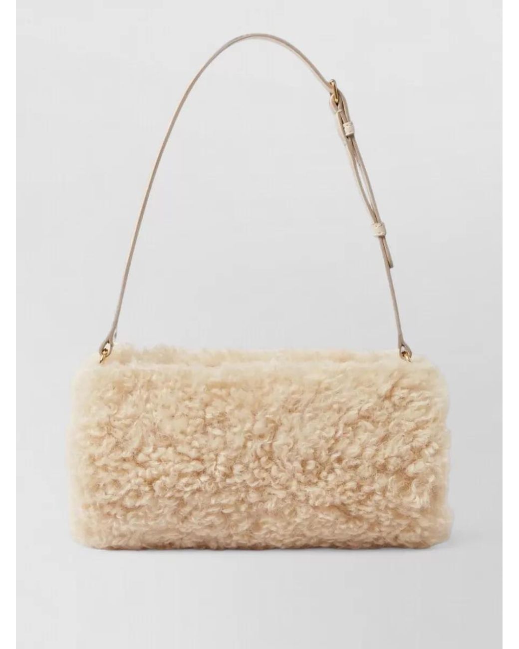 Stella McCartney Natural Stella Logo Shearling Mini Bag